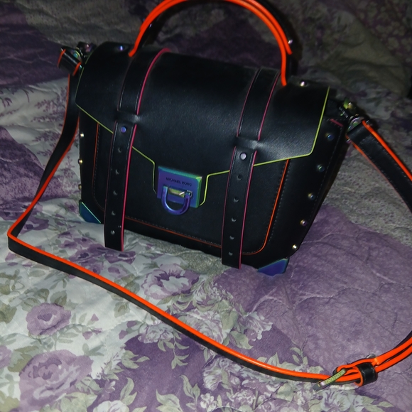 Michael Kors Black and Neon Orange Satchel - Picture 1 of 2